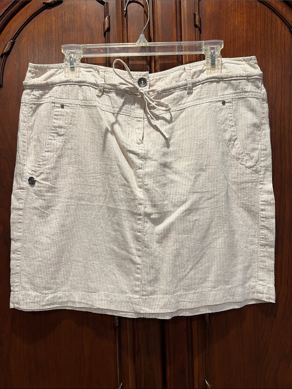 Dalia khaki & white Drawstring Mini Skirt with Pockets